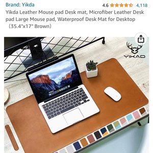 Leather Mouse pad Desk mat, Microfiber Large Waterproof 35.4"x17" Brown